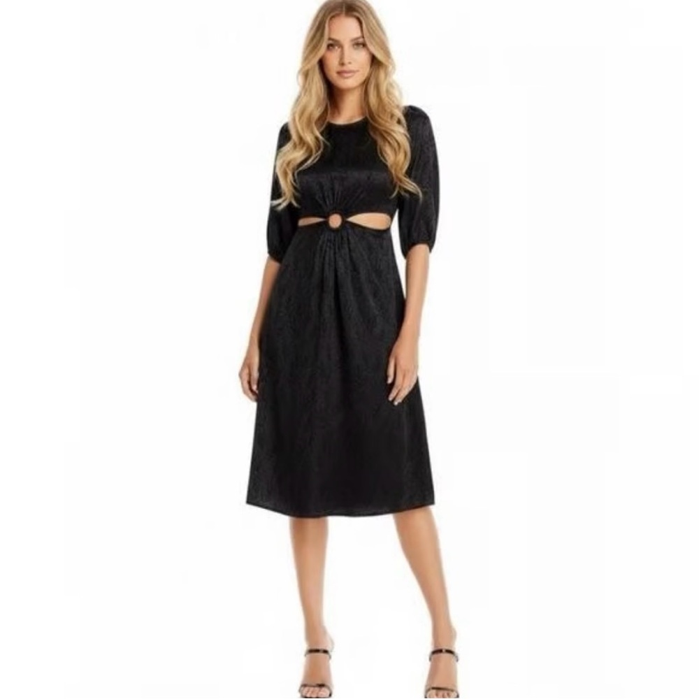 AQUA Bloomingdale’s Black Cutout Midi Dress Size Small NWT